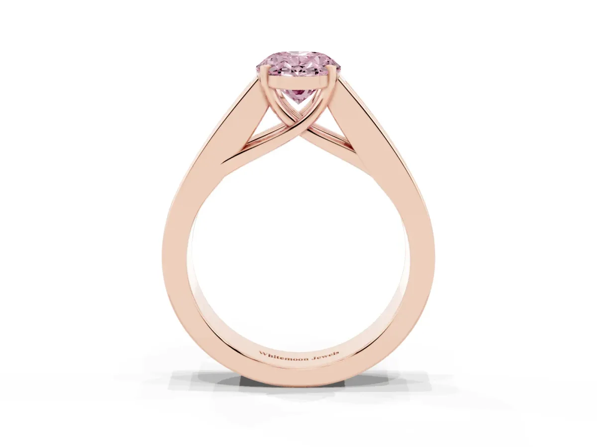 Fancy Pink Oval Cut Cut Channel Set Solitaire Ring with Four-Prong Setting Rose gold