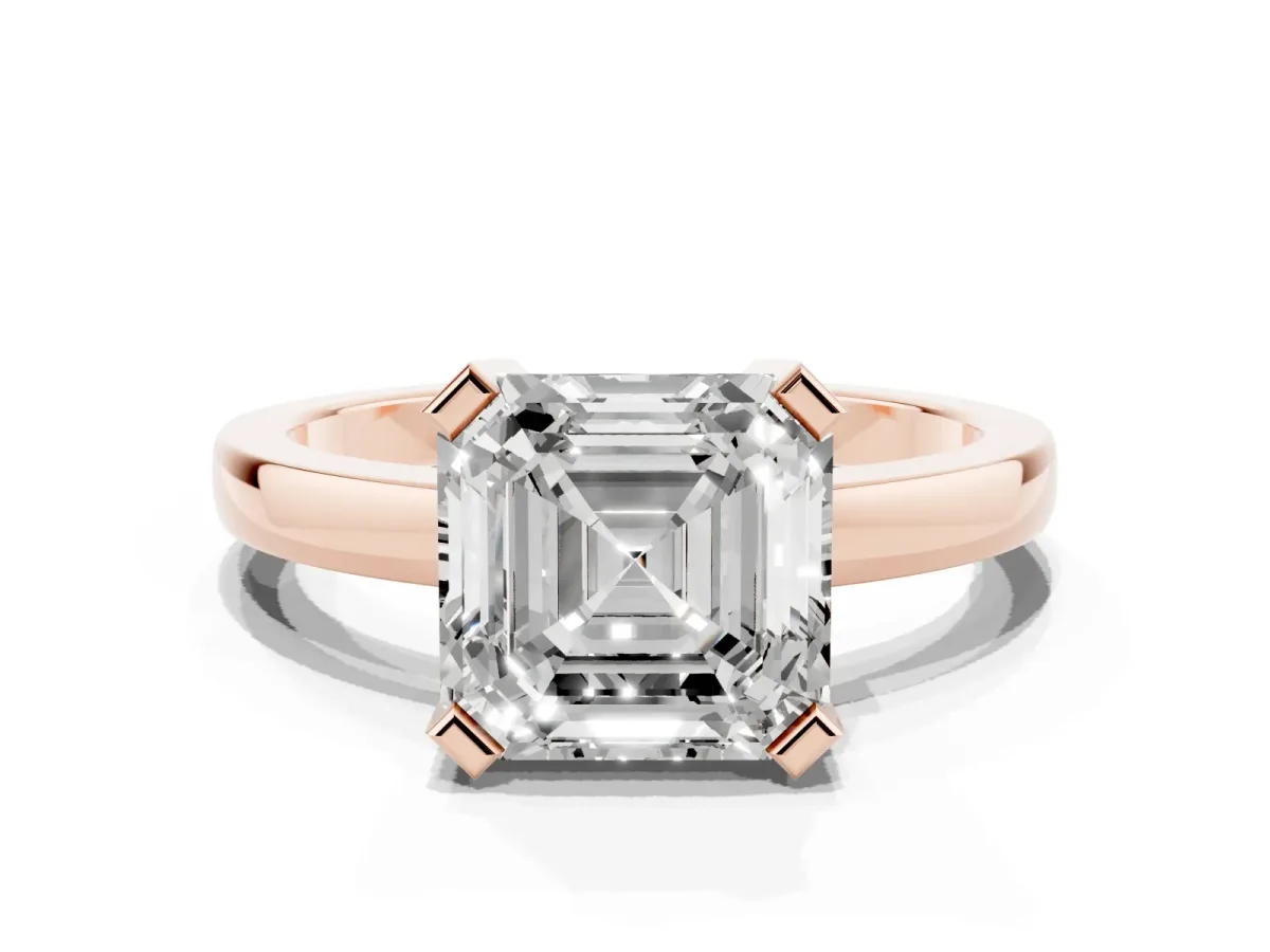 Asscher Cut Cut Solitaire Ring with Four-Prong Setting and Classic Band Rose gold