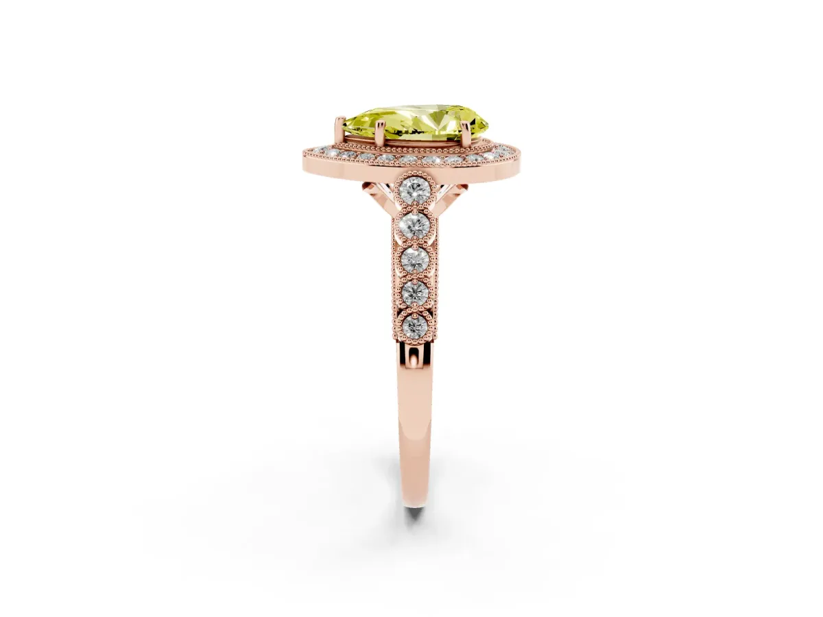 Fancy Yellow Pear Cut Halo Twist Band Solitaire Ring with Six-Prong Setting Rose gold