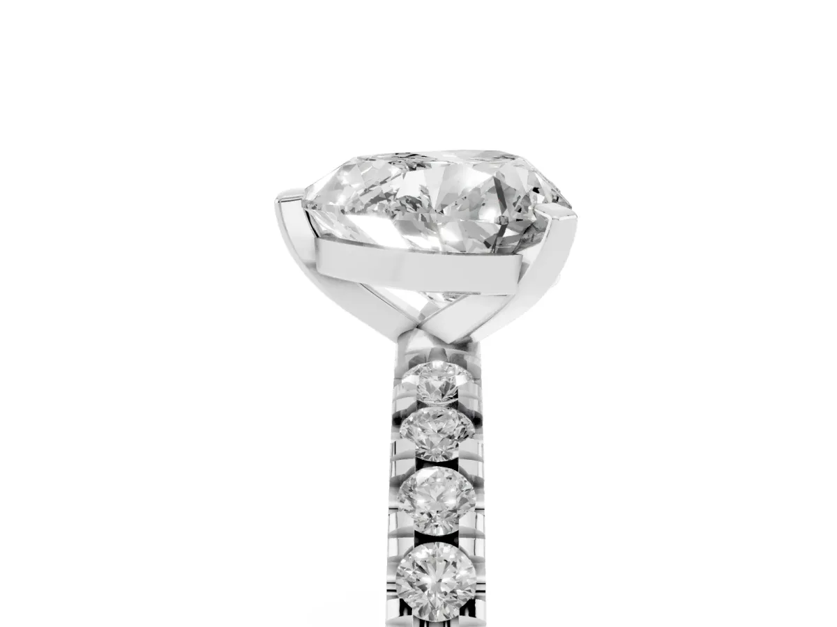 Heart Cut Diamond Pavé Band Solitaire with Four-Prong Setting Silver