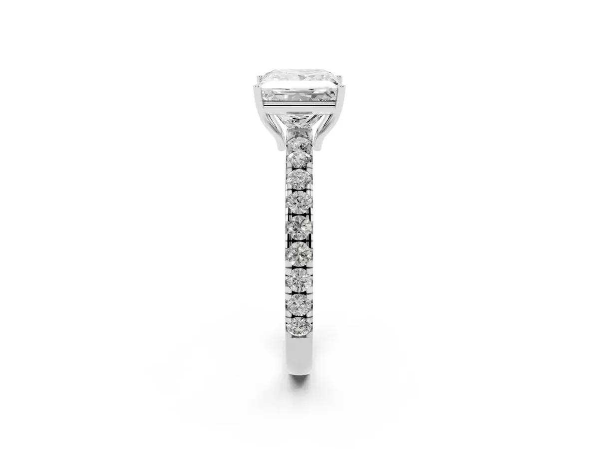 Princess Cut Diamond Pavé Solitaire Engagement Ring with Four-Prong Setting Platinum