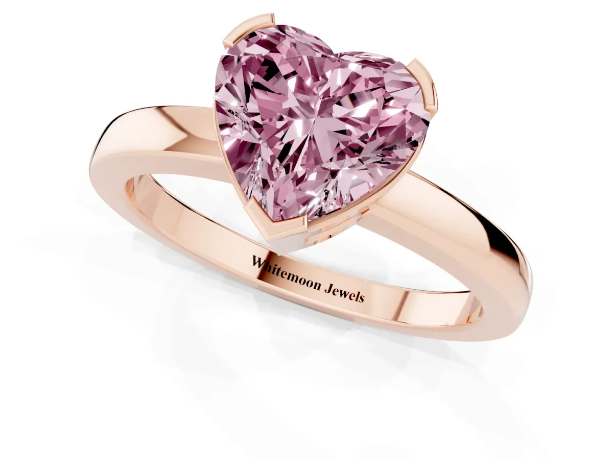 Fancy Pink Heart Cut Cut Solitaire Ring with Four-Prong Setting and Classic Band Rose gold