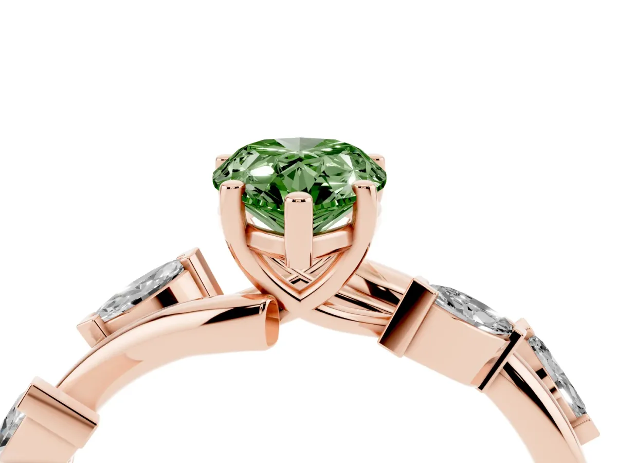 Fancy Green Pear Cut Solitaire Twisted Band Marquise Accent Prong Setting Ring Rose gold