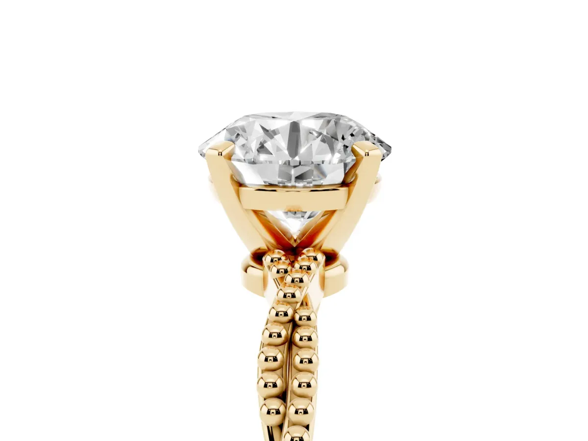 Round Cut Solitaire Twisted Band with Bead Prong Setting Yellow gold