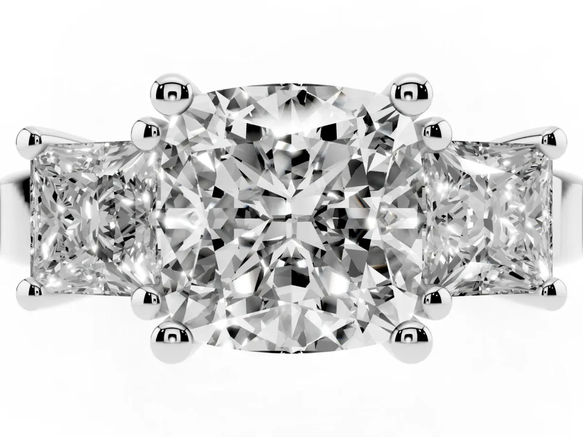 Three-Stone Cushion Cut Cut Solitaire Ring with Prong Setting Silver