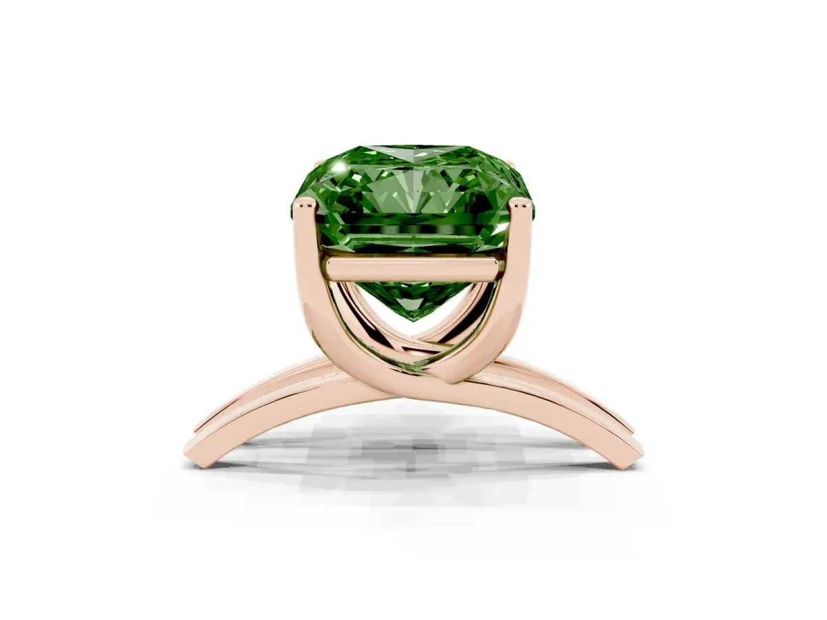 Fancy Green Radiant Cut Cut Diamond Solitaire Engagement Ring with Tapered Plain Band and Four-Prong Setting Rose gold