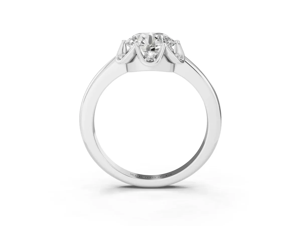 Round Cut Halo Diamond Ring with Round Cluster Setting, Solitaire Band, and Four-Prong Setting Silver