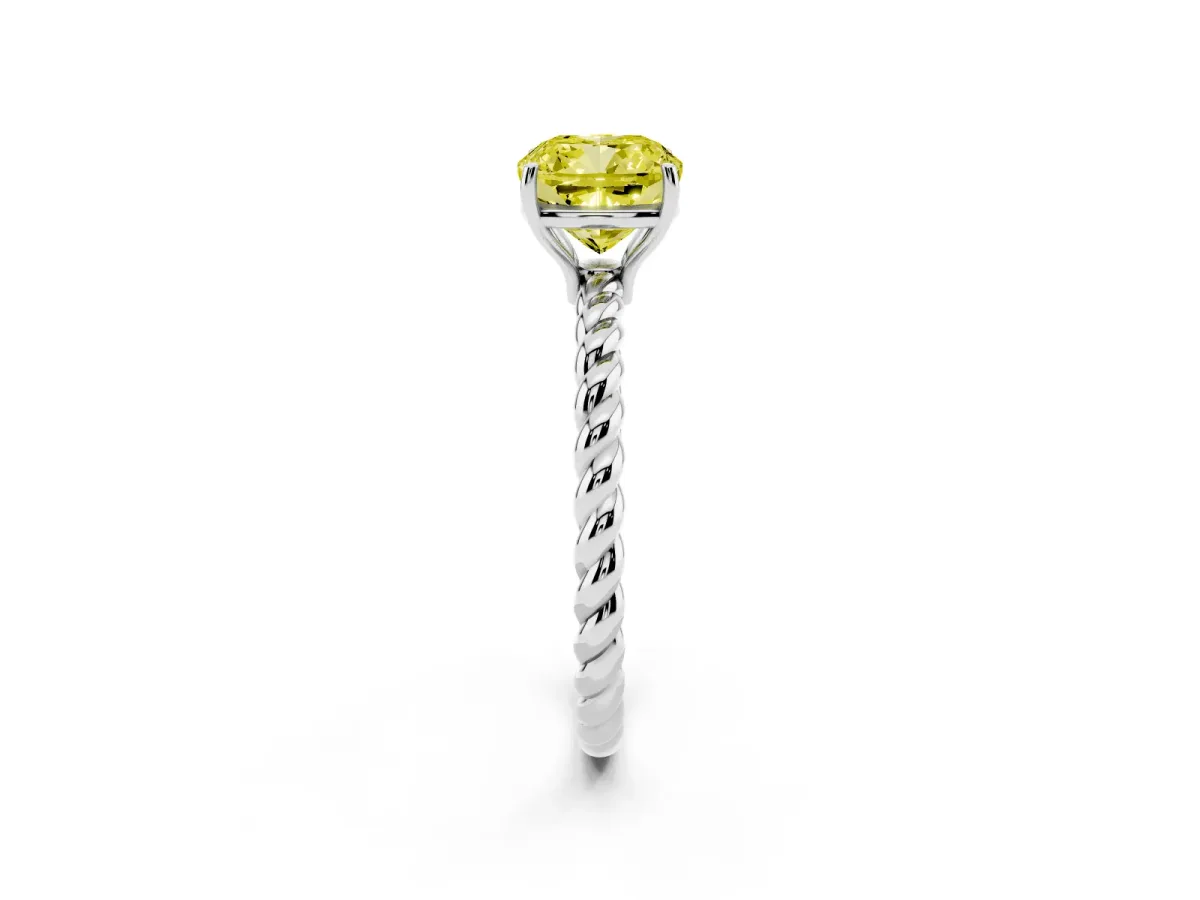 Fancy Yellow Cushion Cut Solitaire Twisted Band 4-Prong Ring Silver
