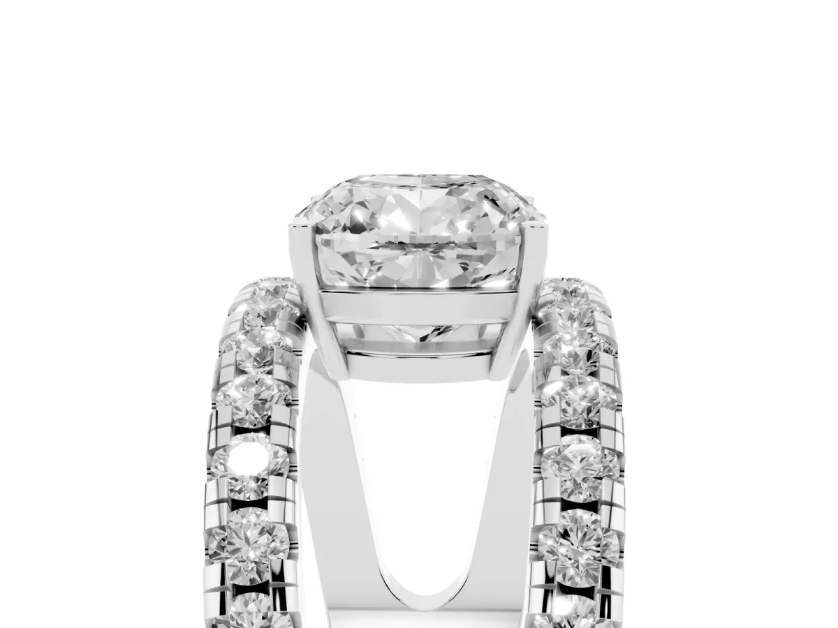 Cushion Cut Solitaire Split Shank Pave Diamond Ring Platinum