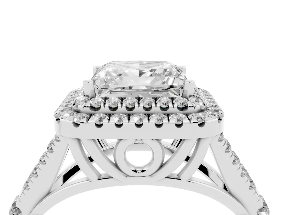 Princess Cut Diamond Pavé Split Shank Double Halo Engagement Ring Platinum