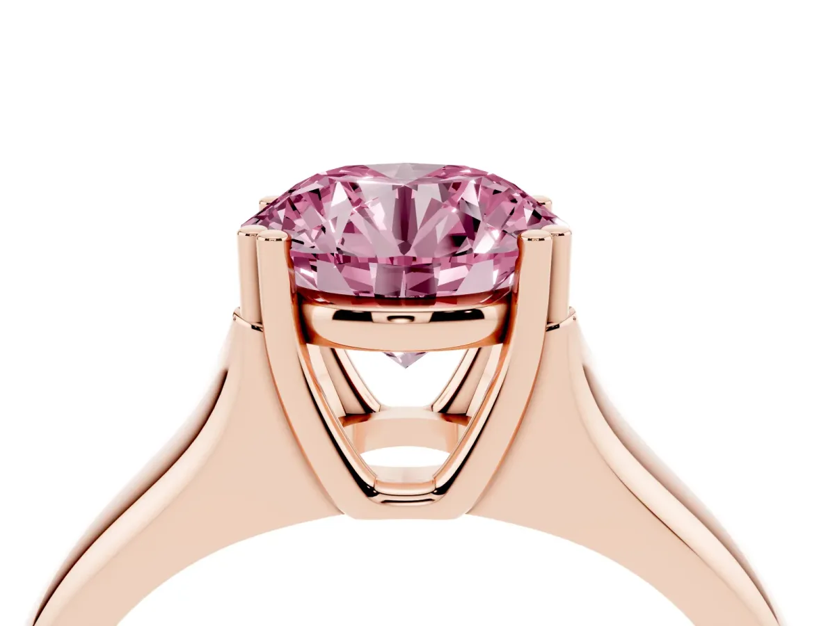 Fancy Pink Round Cut Diamond Solitaire Ring with Wide Band and Prong Setting Rose gold
