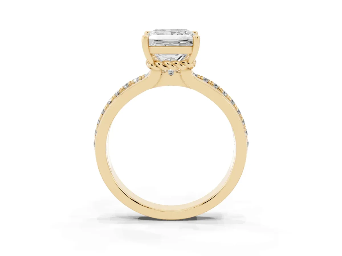 Princess Cut Solitaire Diamond Ring with Channel Set Band and Six-Prong Setting Yellow gold