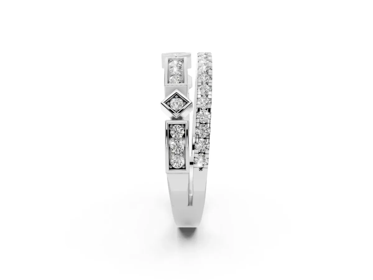 Pavé Round Diamond Channel Set Dual Band with Prong Setting Platinum