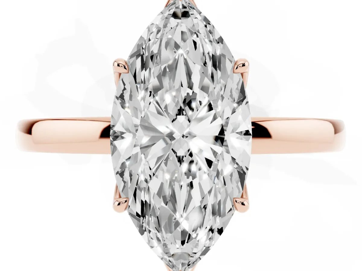 Marquise Cut Diamond Solitaire Ring with Thin Band and Prong Setting Rose gold