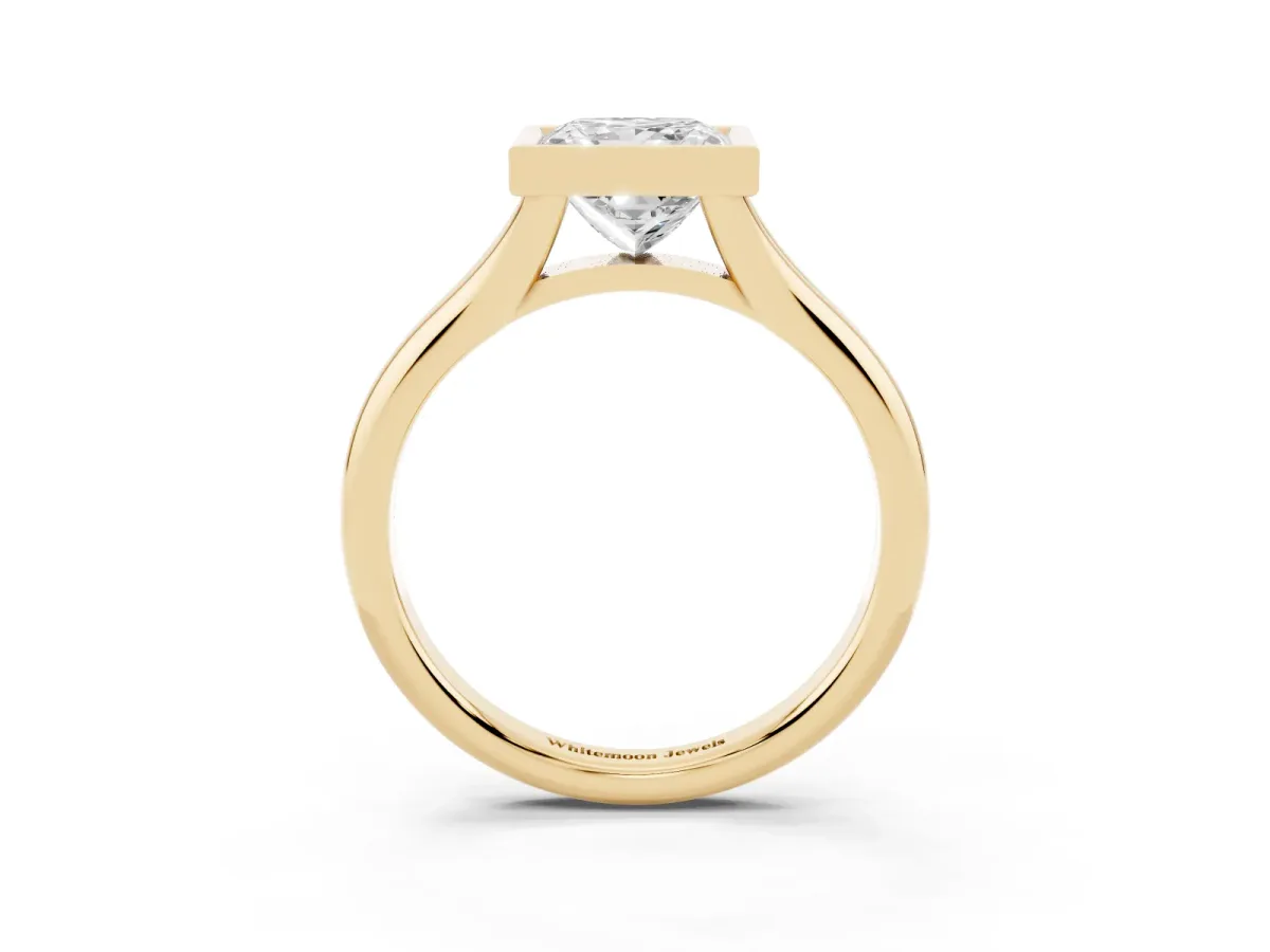 Bezel Set Princess Cut Solitaire Diamond Ring with Smooth Band Yellow gold