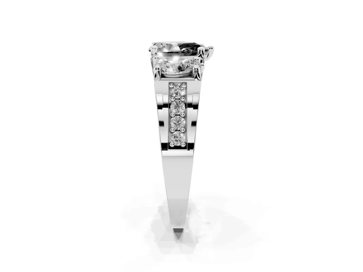 Fancy Black Pear Cut Diamond Three-Stone Ring with Channel Set Band and Four-Prong Setting Silver