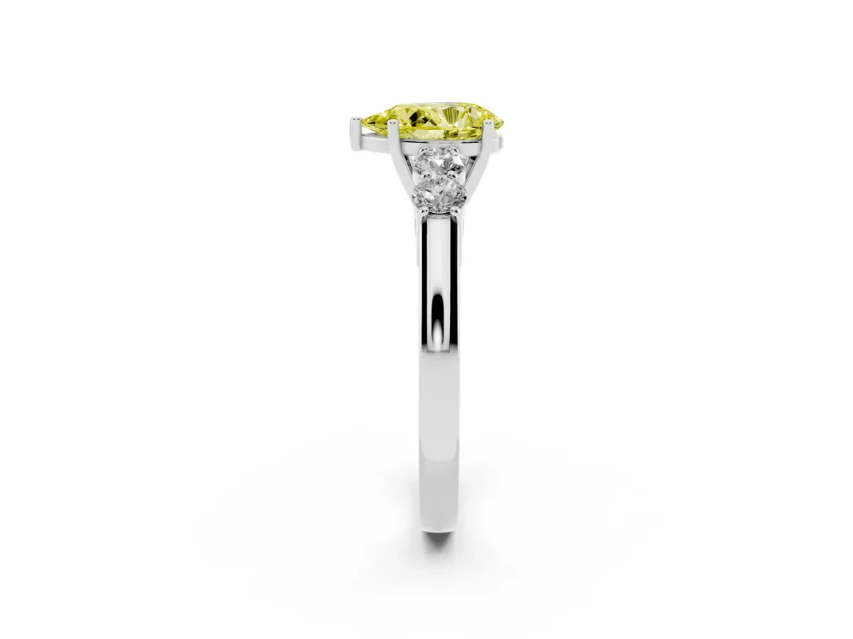Fancy Yellow Pear Cut Cut Diamond Five-Stone Prong Set White Gold Ring Silver
