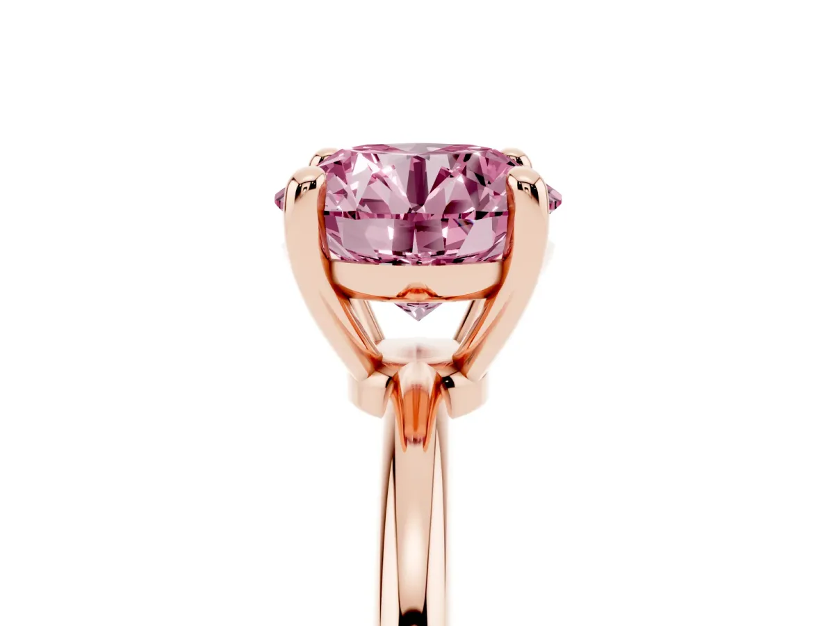 Fancy Pink Round Cut Solitaire Diamond Ring with 4-Prong Setting on a Classic Band Rose gold