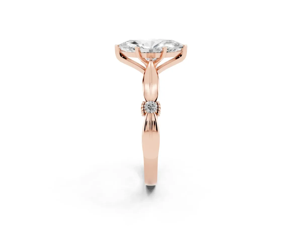 Marquise Cut Solitaire Diamond Twisted Band with Four-Prong Setting Rose gold