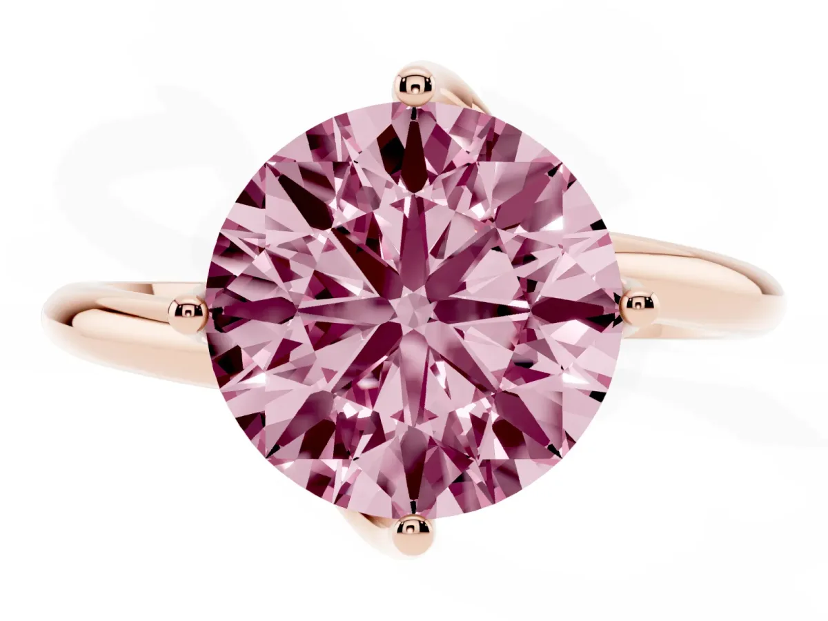 Fancy Pink Round Cut Diamond Solitaire Engagement Ring with Four-Prong Setting and Classic Band Rose gold