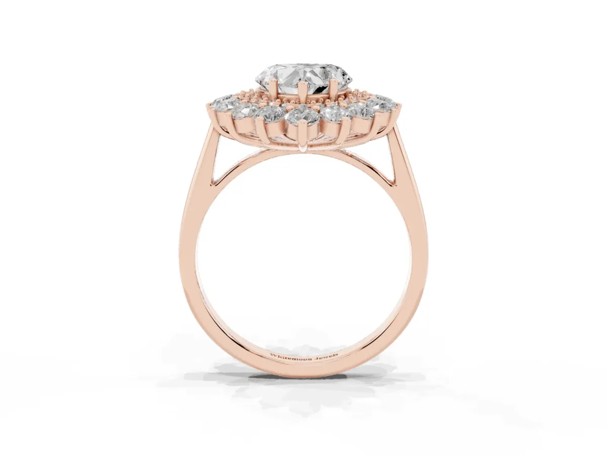 Heart Cut Diamond Floral Double Halo Engagement Ring with Prong Setting Rose gold
