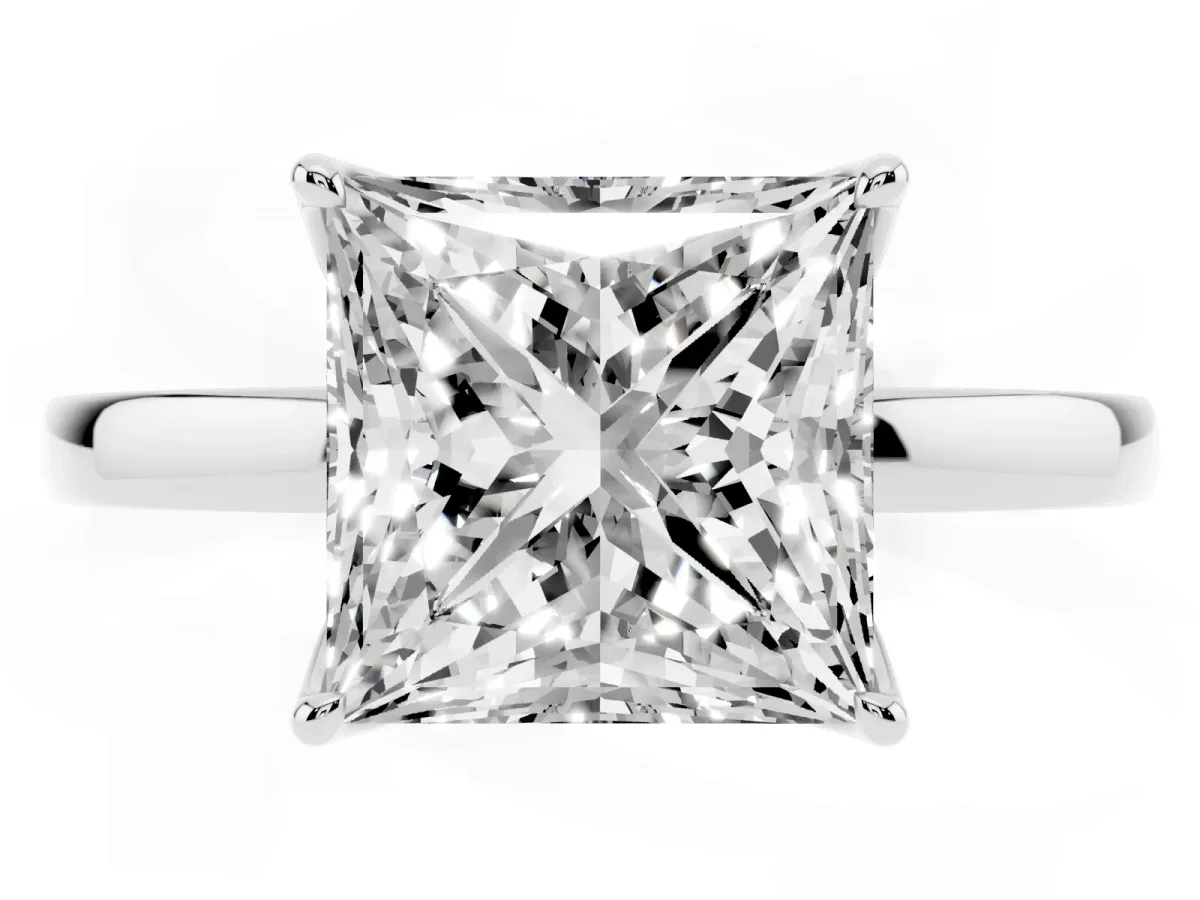 Princess Cut Diamond Solitaire Ring with Thin Band and Prong Setting Silver