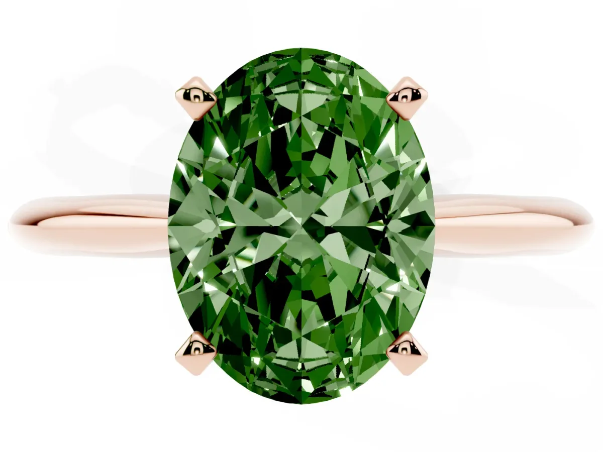 Fancy Green Oval Cut Cut Solitaire Ring with Four-Prong Setting on a Classic Band Rose gold