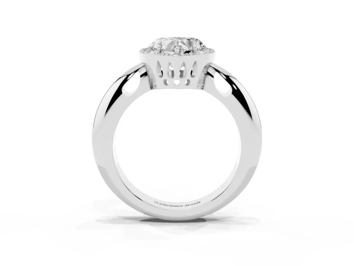 Heart Cut Cut Diamond Halo Engagement Ring with Split Shank and Four-Prong Setting Silver