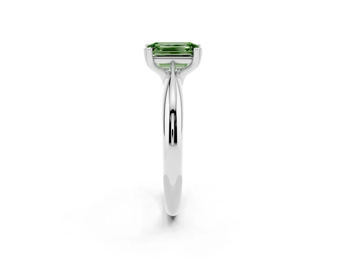 Fancy Green Emerald Cut Cut Solitaire Engagement Ring with Tapered Band and Four-Prong Setting White gold
