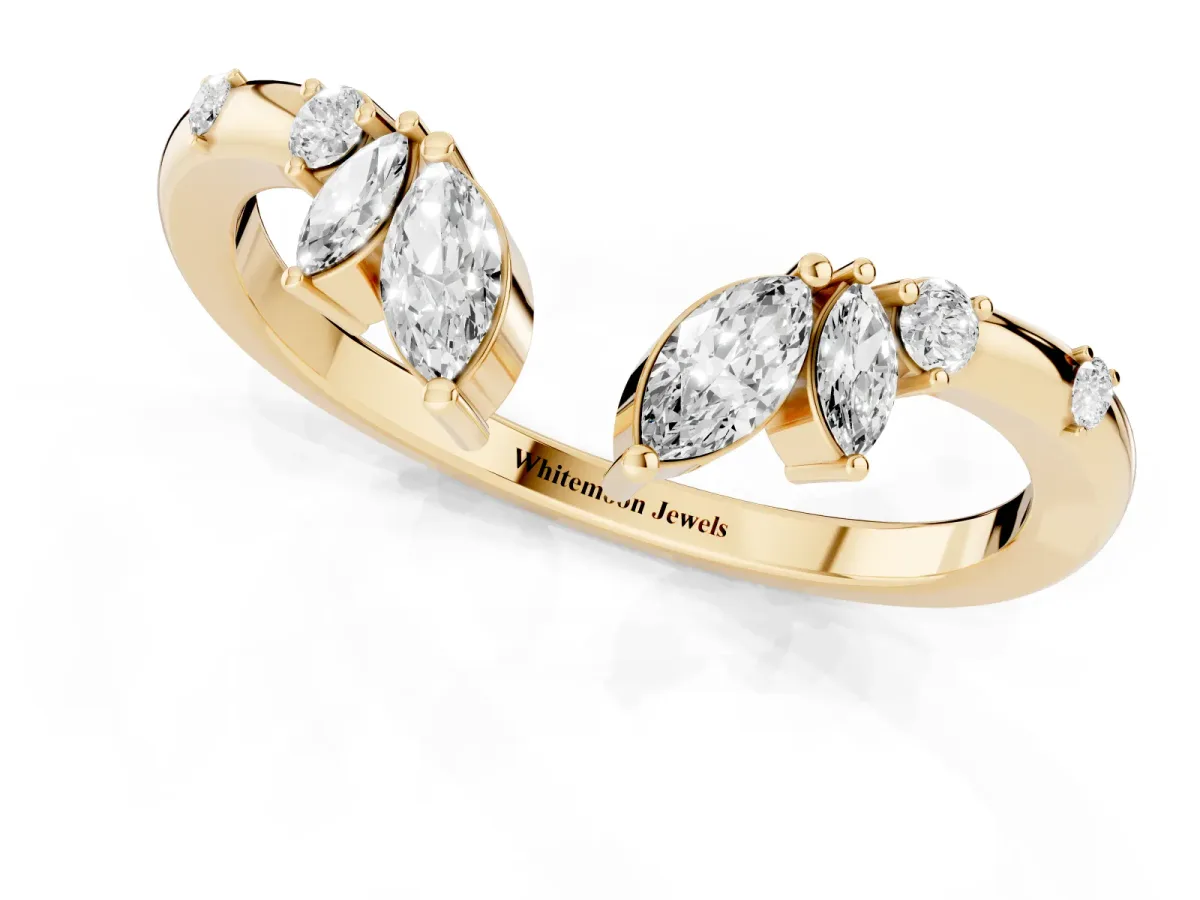 Open Marquise Cluster Diamond Band with Prong Setting Yellow gold