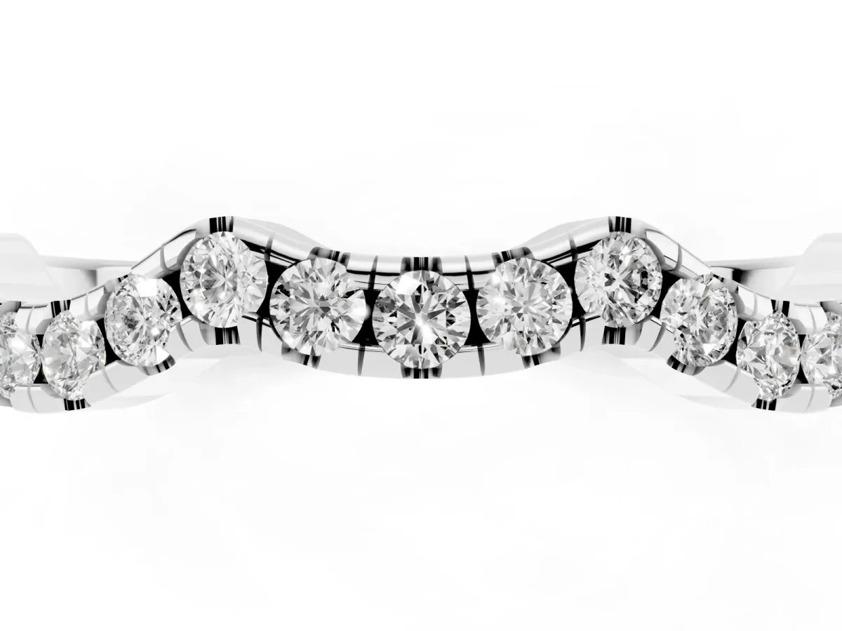 Round Diamond Pavé Curved Wedding Band Silver