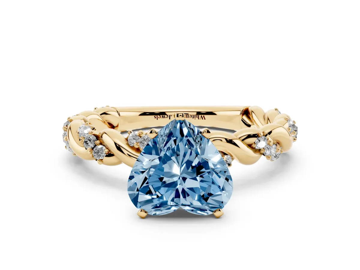 Fancy Blue Heart Cut Diamond Solitaire Ring with Twisted Band and Pavé Accents Yellow gold