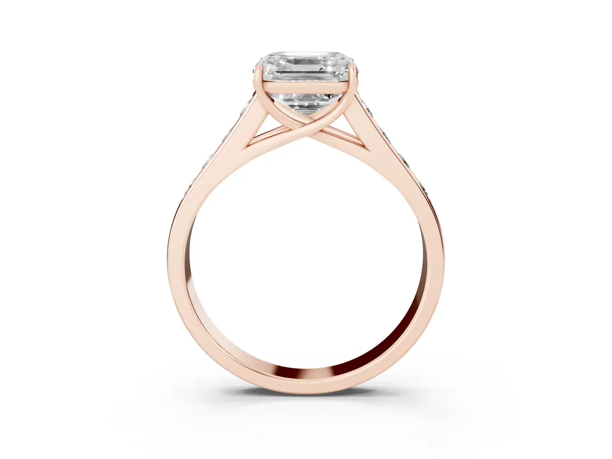Asscher Cut Brilliant Channel-Set Solitaire Ring with Four-Prong Setting Rose gold