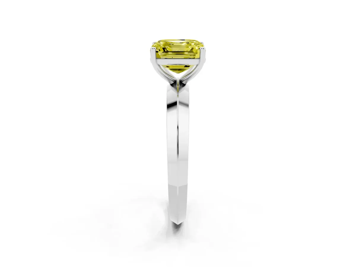 Fancy Yellow Asscher Cut Cut Solitaire Engagement Ring with Flat Band and Four-Prong Setting Silver