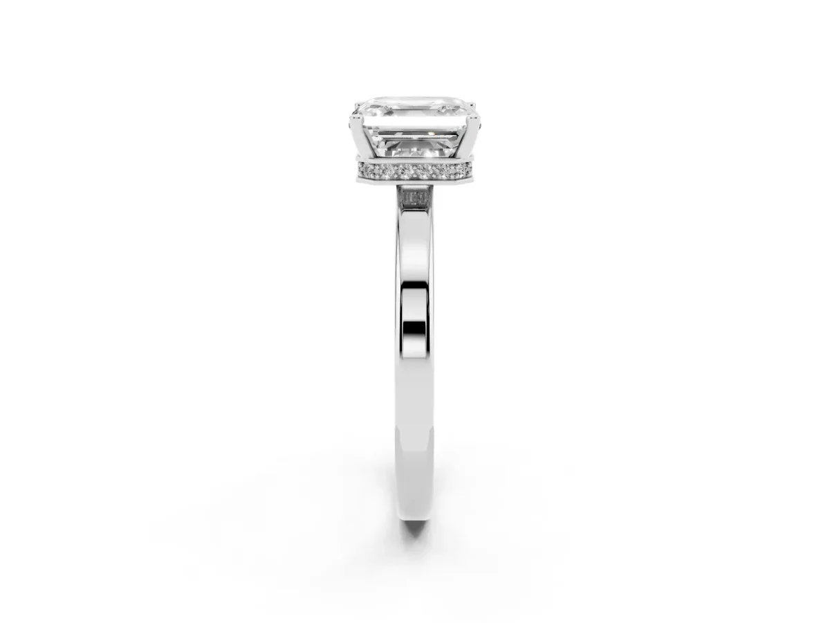 Asscher Cut Cut Solitaire Engagement Ring with Four-Prong Setting on a Classic Band Silver