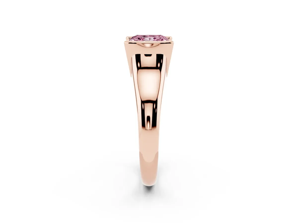 Fancy Pink Princess Cut Solitaire Tension Set Diamond Ring with Split Shank Band Rose gold