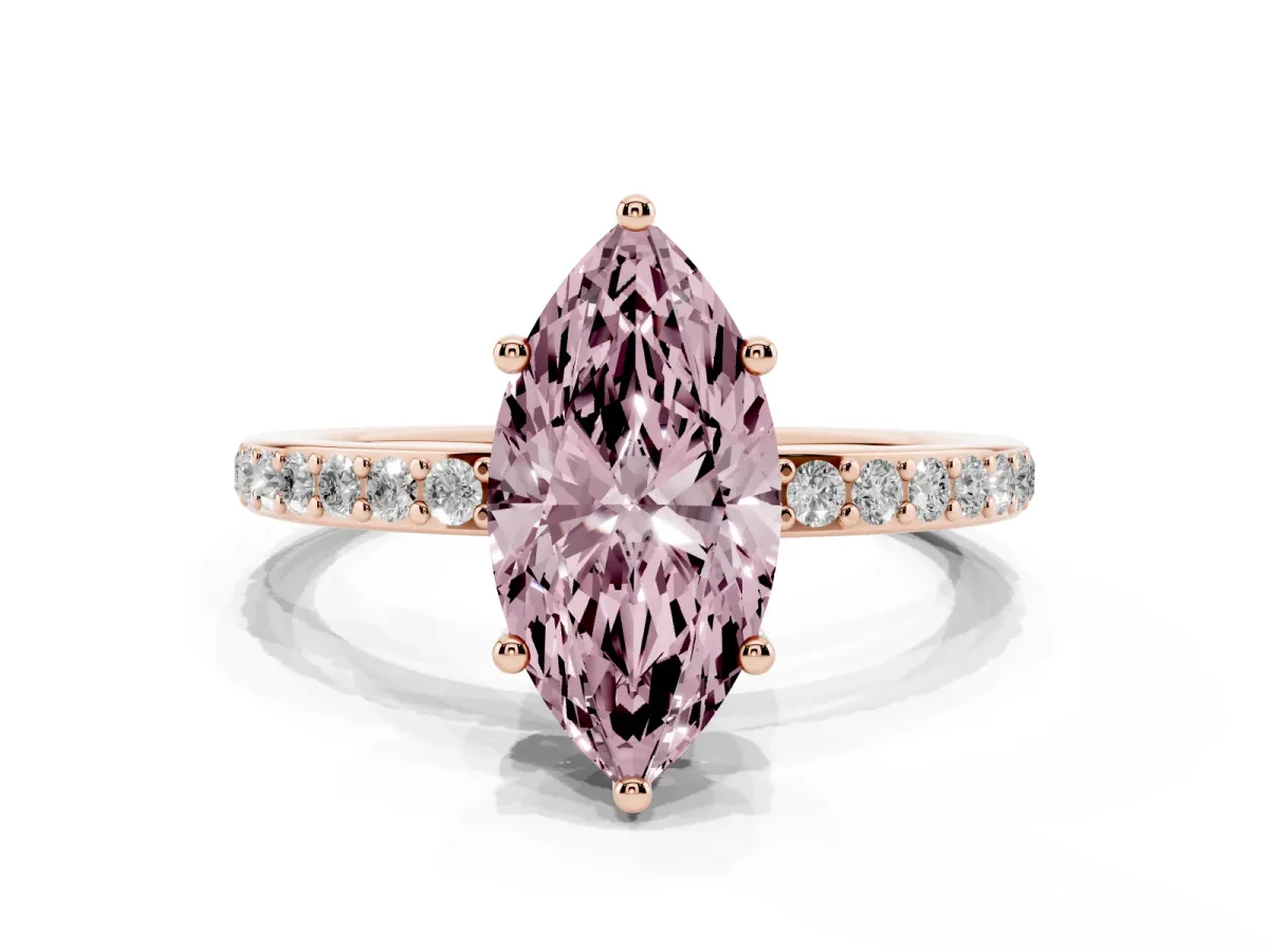 Fancy Pink Marquise Cut Cut Diamond Pavé Band Ring with Four-Prong Setting Rose gold