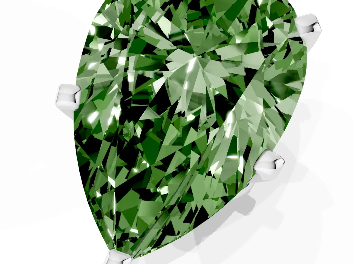 Fancy Green Pear Cut Diamond Solitaire Ring with Prong Setting and Classic Band Silver