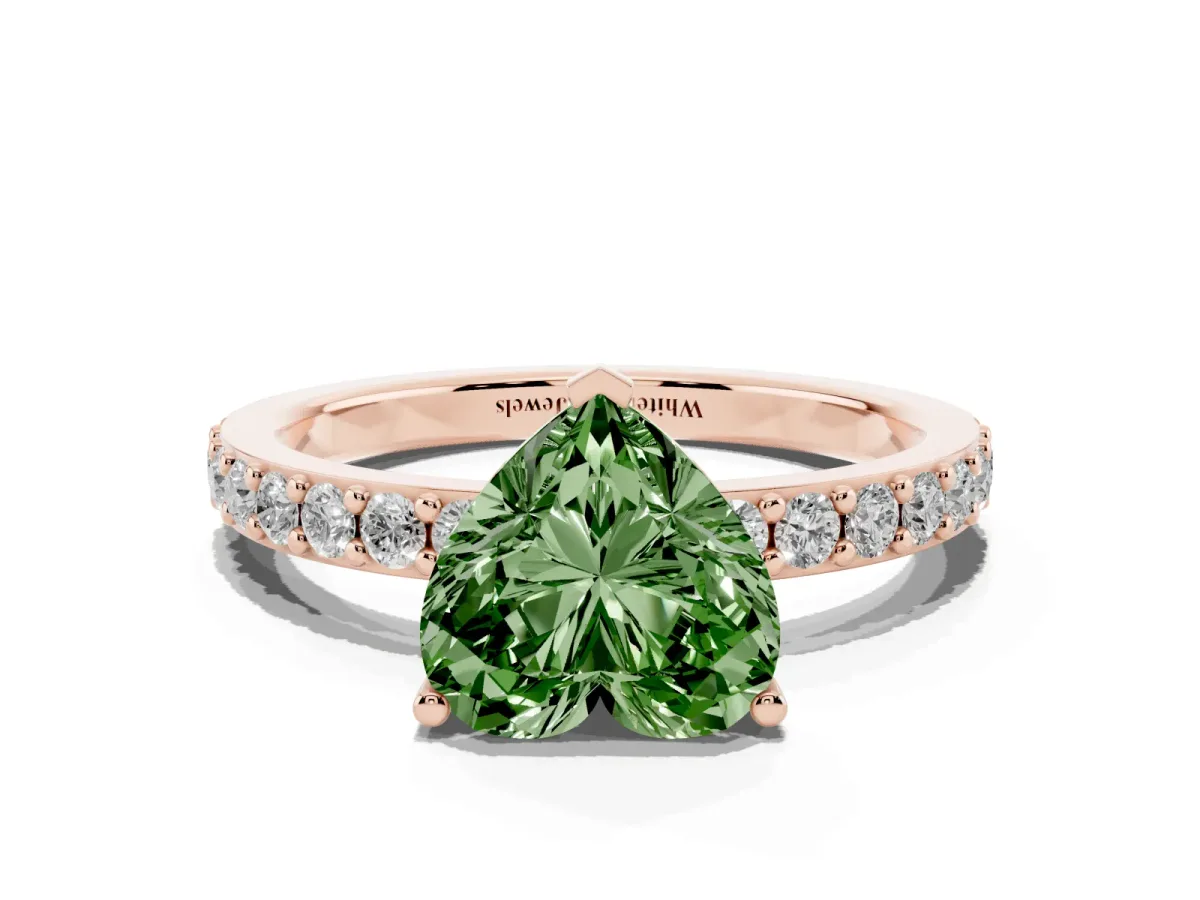 Fancy Green Heart Cut Cut Diamond Solitaire with Pave Band and Four-Prong Setting Rose gold