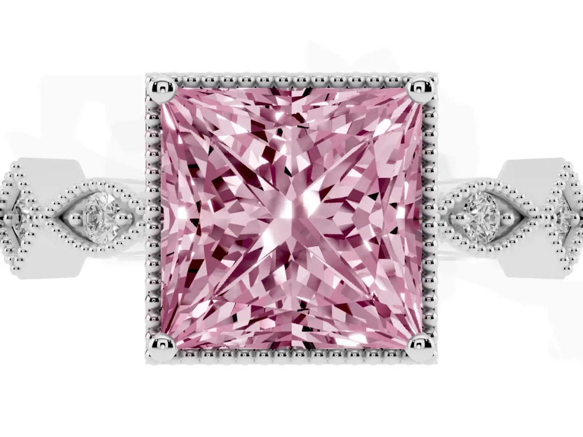 Fancy Pink Princess Cut Milgrain Marquise Diamond Twist Band Ring Silver