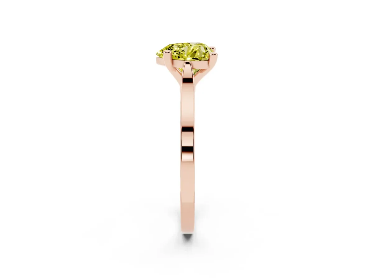 Fancy Yellow Heart Cut Solitaire Diamond Ring with Four-Prong Setting and Tapered Band Rose gold