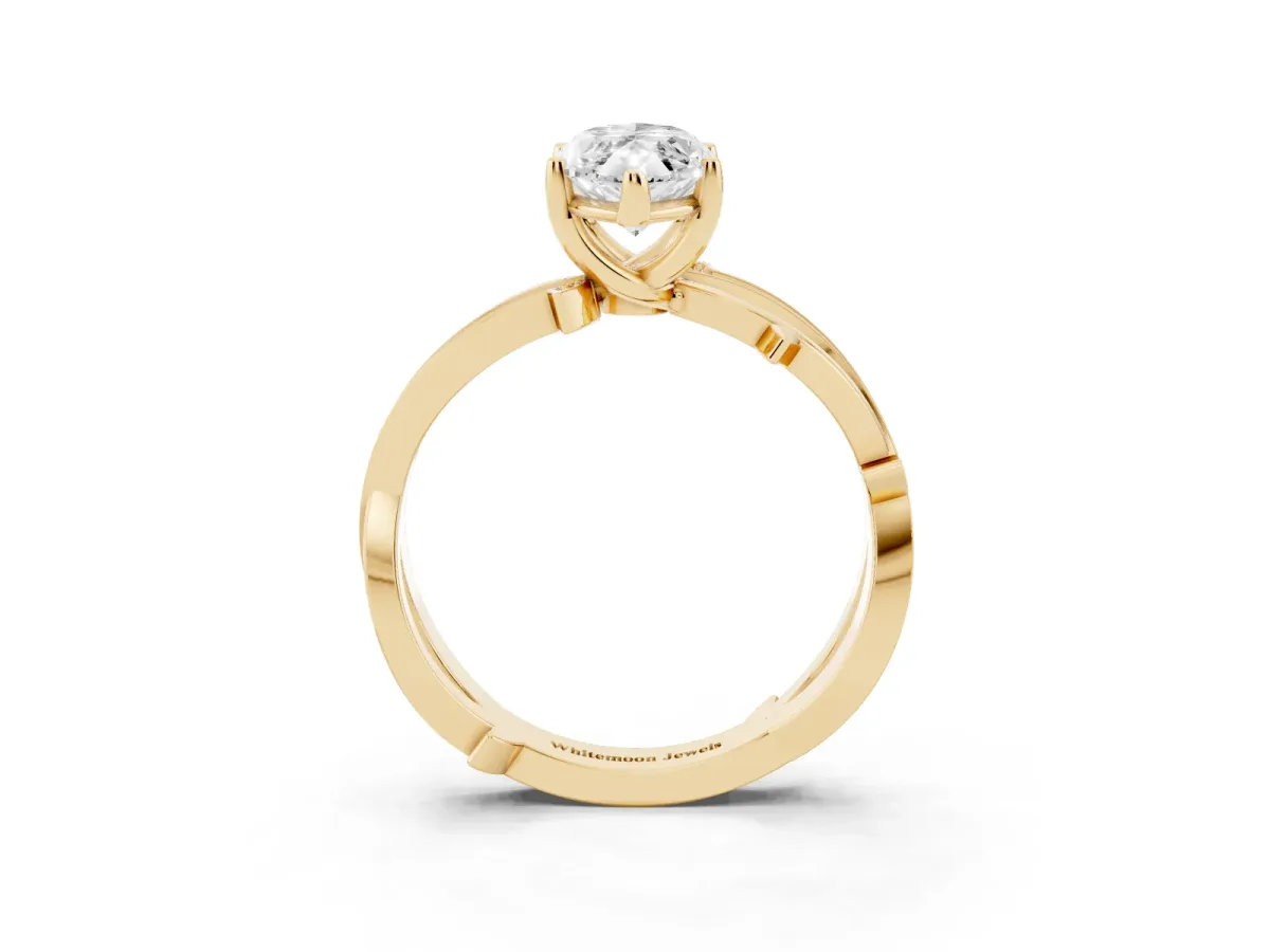 Marquise Cut Solitaire Twist Band with Pavé Accents and Four-Prong Setting Yellow gold