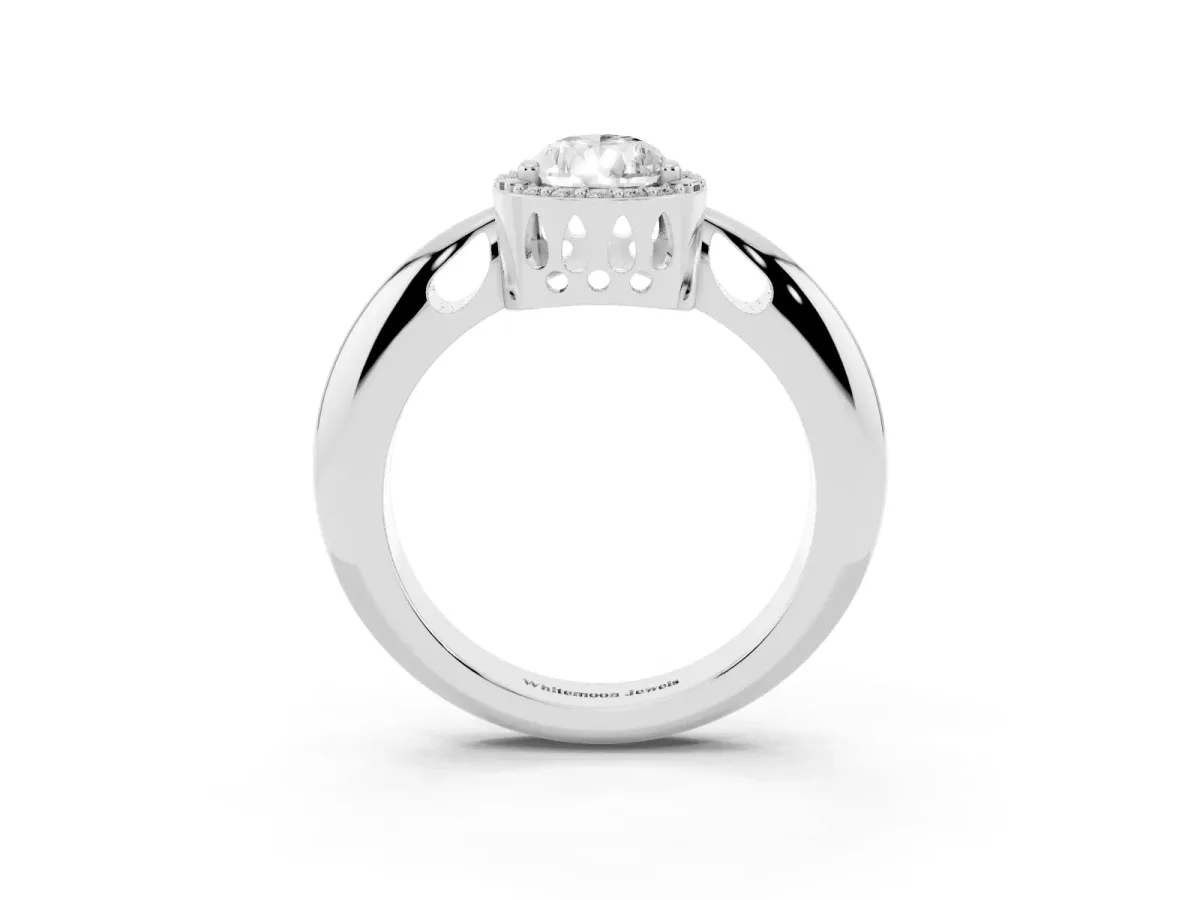Pear Cut Cut Diamond Halo Engagement Ring with Split Shank and Four-Prong Setting Silver