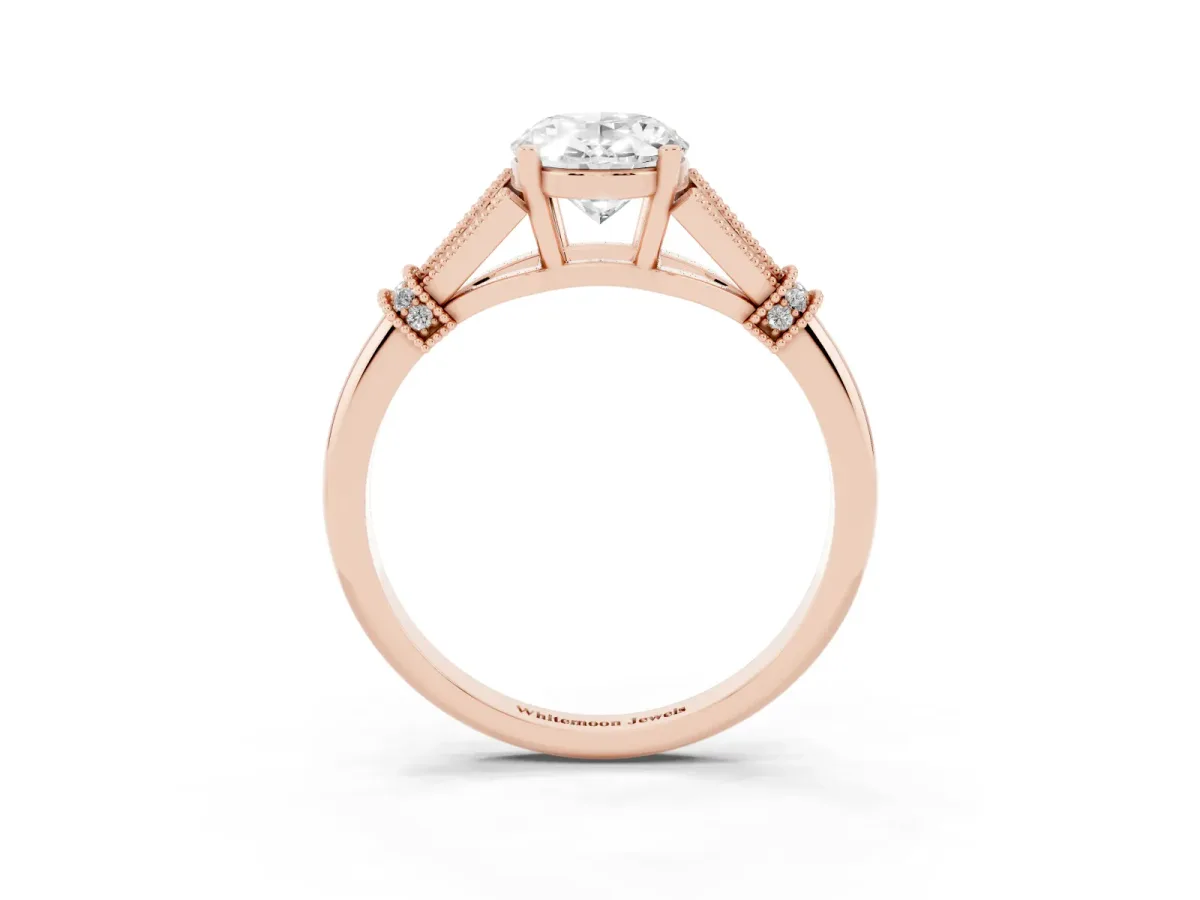 Oval Cut Diamond Solitaire Ring with Floral Filigree and Pave Accents Rose gold