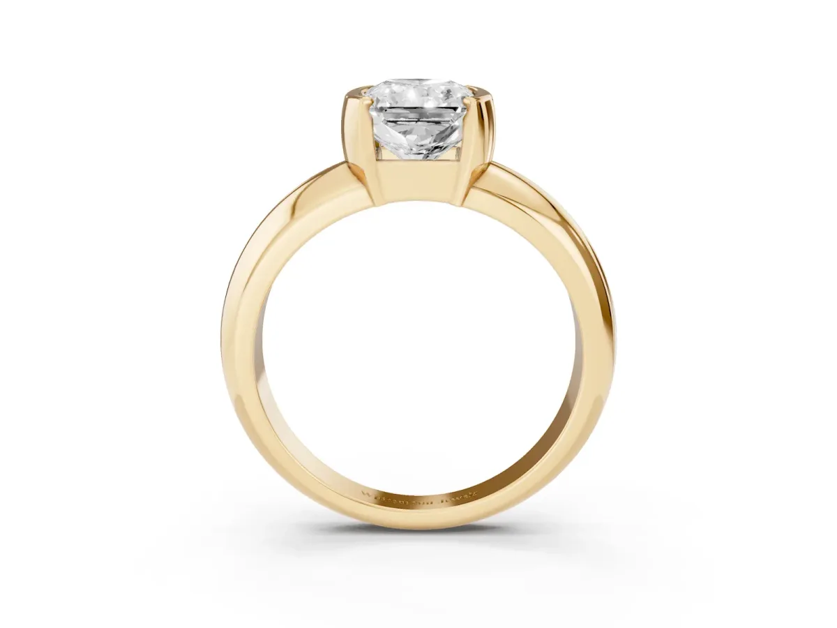 Radiant Cut Solitaire Tension Set Diamond Ring with Wide Band Yellow gold
