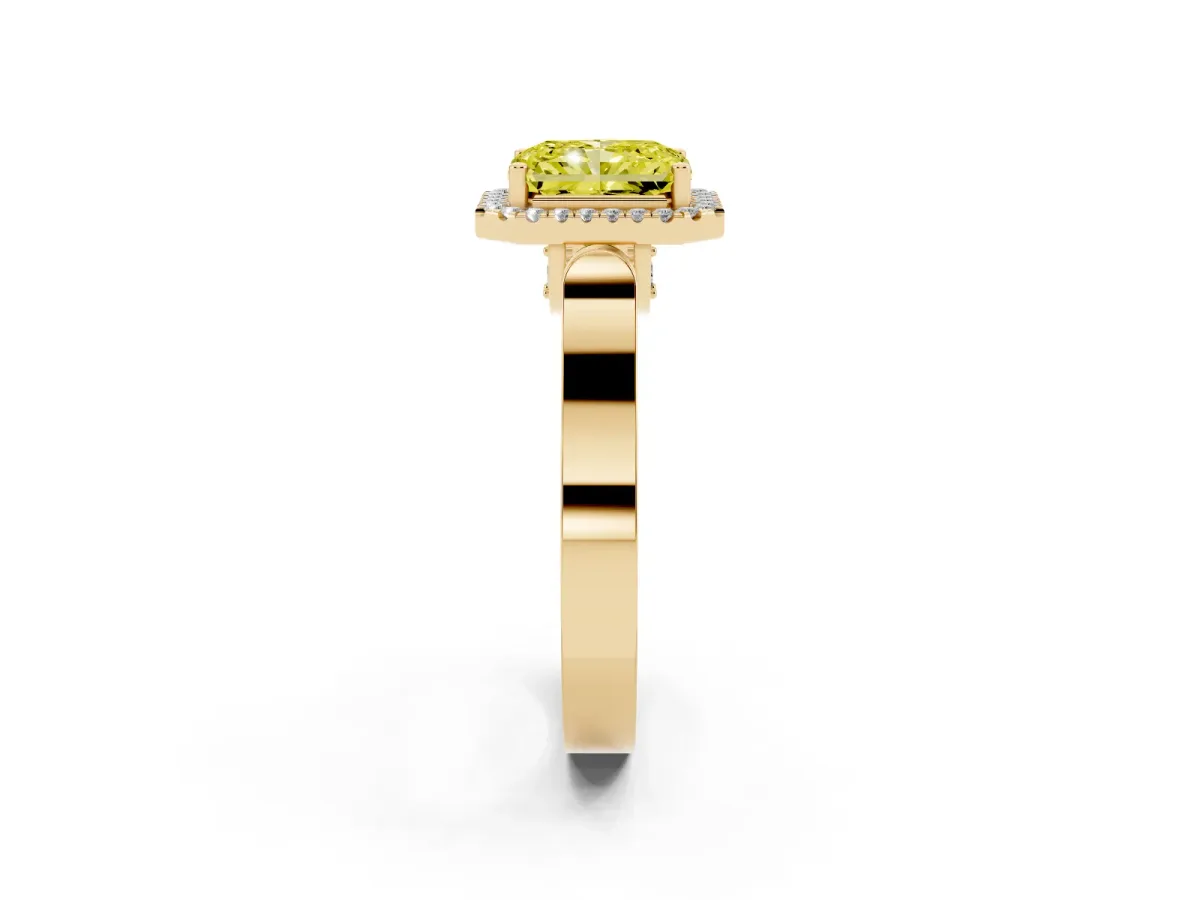 Fancy Yellow Radiant Cut Halo Pave Split Shank Prong Setting Ring Yellow gold