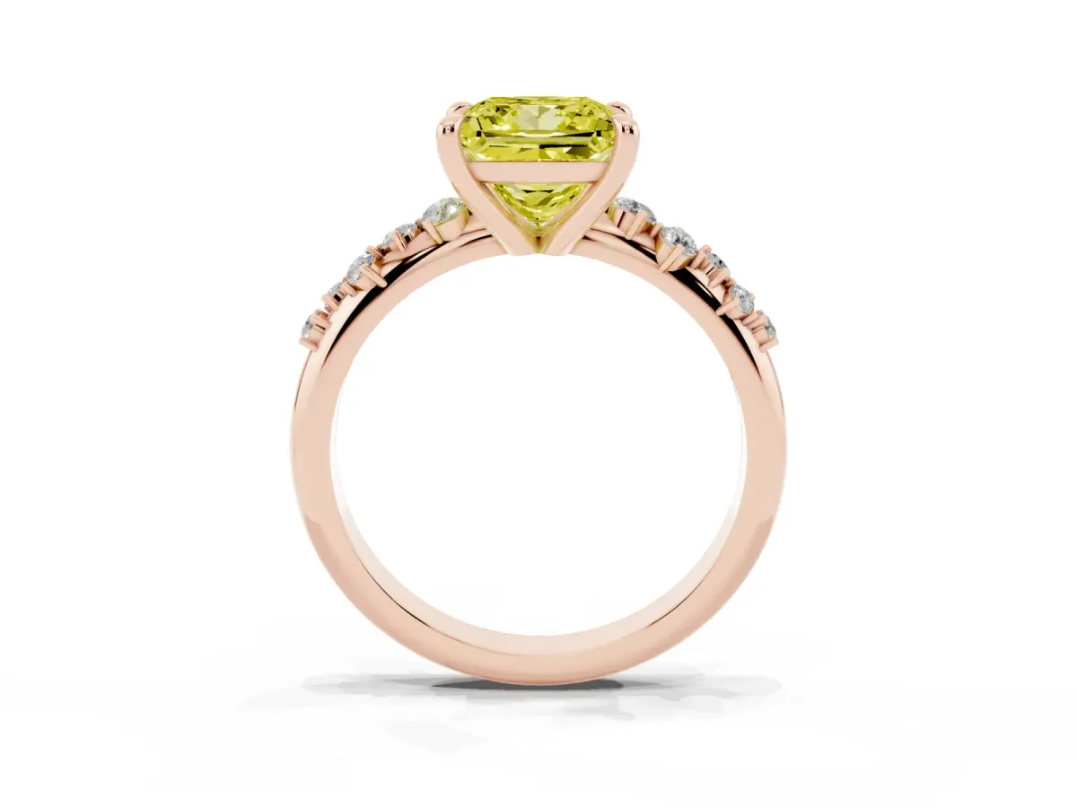Fancy Yellow Princess Cut Cut Diamond Vine Band with Four-Prong Setting Rose gold