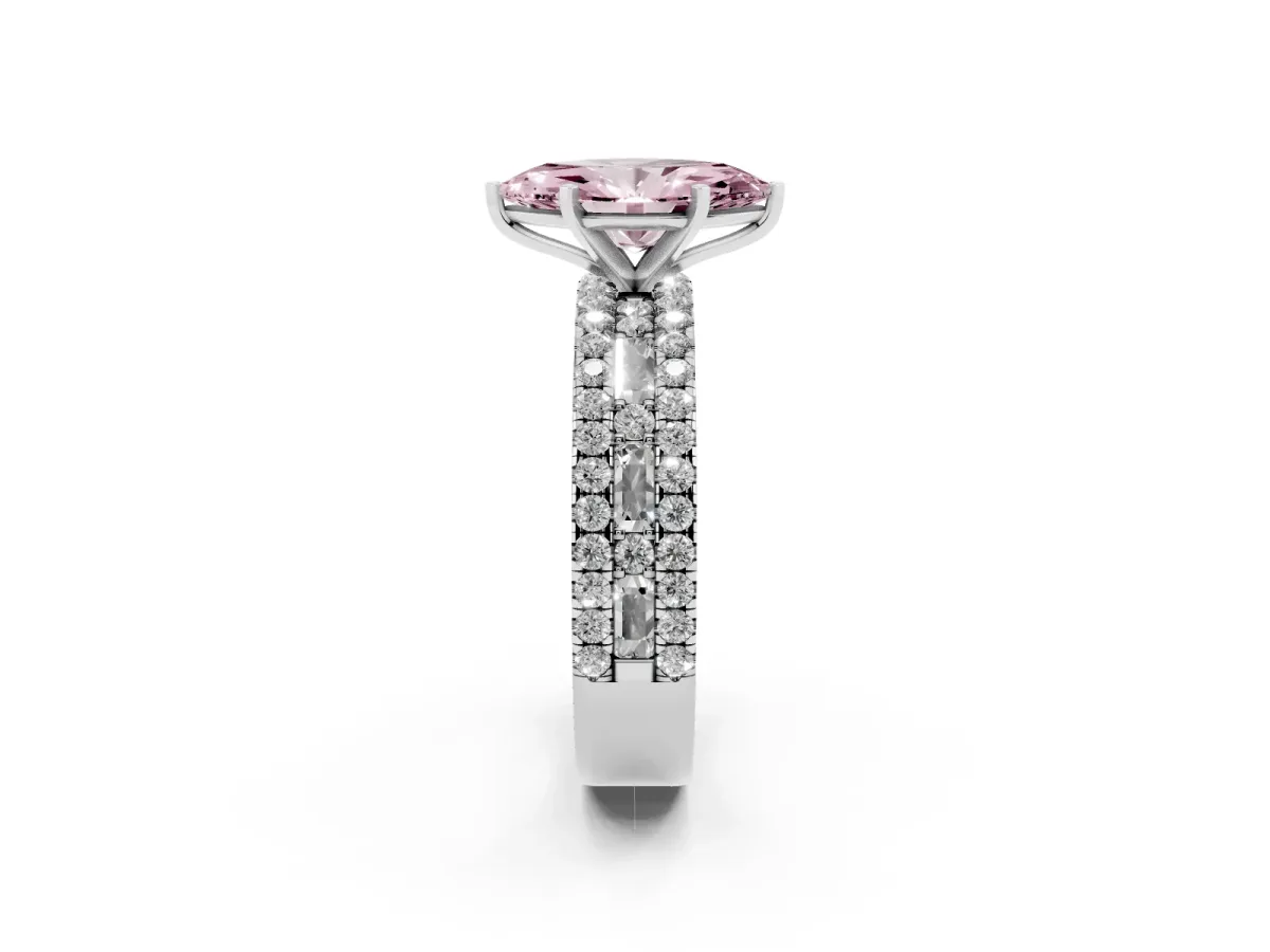 Fancy Pink Marquise Cut Diamond Solitaire Ring with Pavé and Channel Set Band Platinum