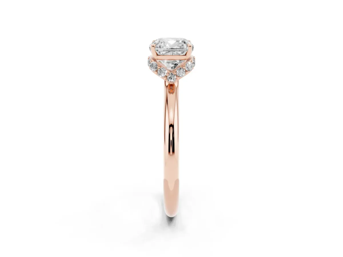 Cushion Cut Brilliant Solitaire Engagement Ring with Six-Prong Setting and Classic Band Rose gold