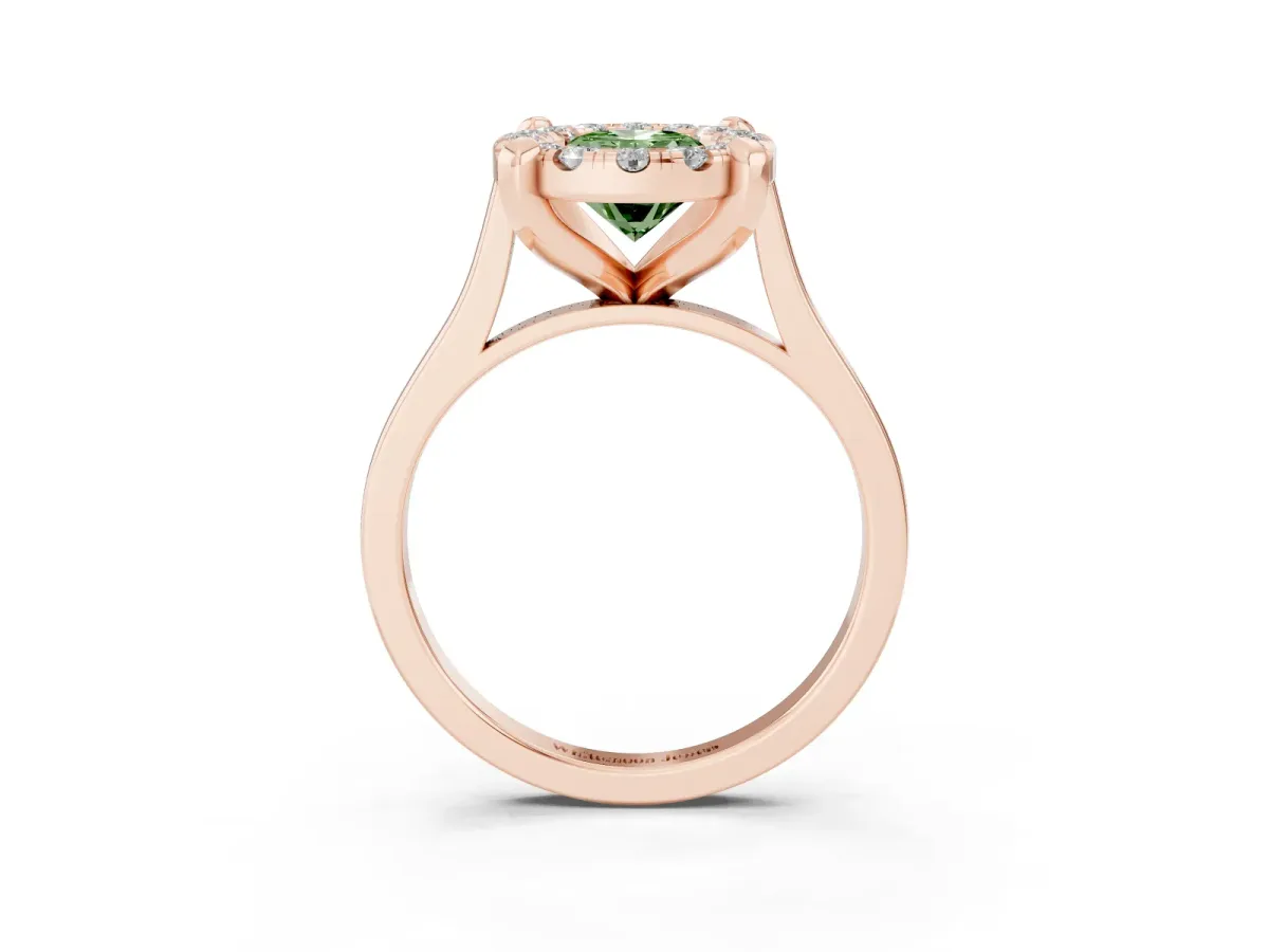 Fancy Green Oval Cut Diamond Cluster Halo Solitaire with Four-Prong Setting Rose gold